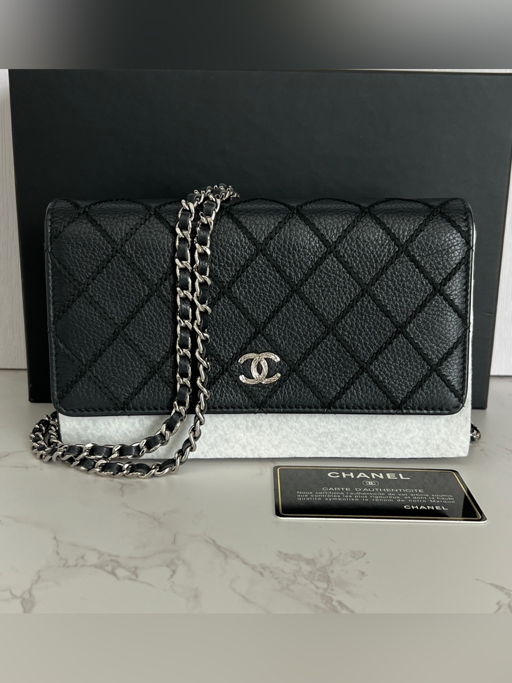 Chanel Whipstitch Wallet on Chain WOC in Black Calfskin and Silver Tone Hardware - Picture 2 of 16